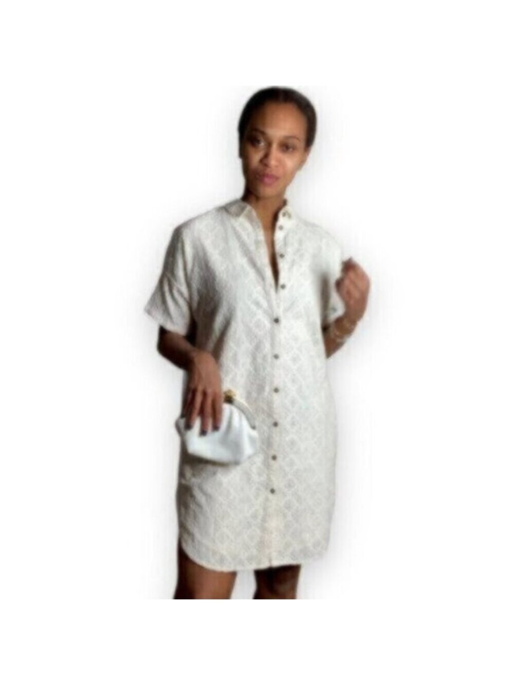 Current Elliott Oversized Smock Eyelet Lace Shirt Dress - Picture 6 of 12